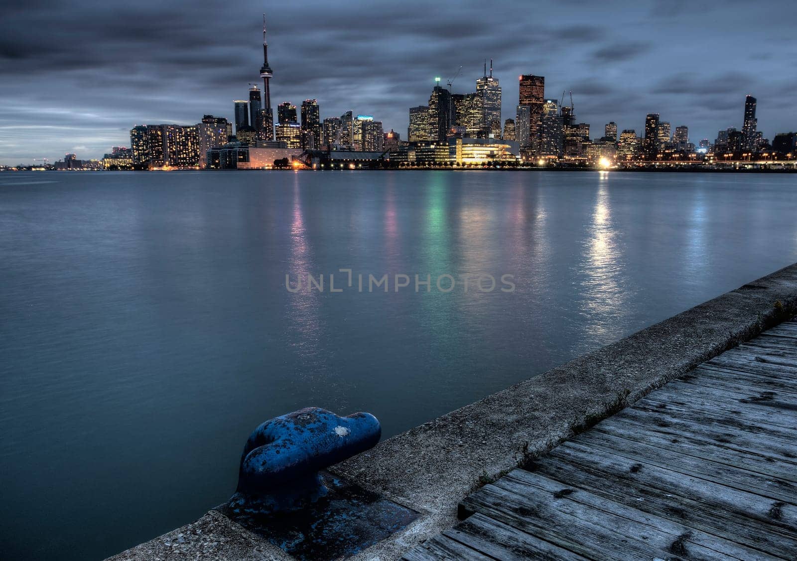 Night Shot Toronto City in Ontario Canada Lake reflection