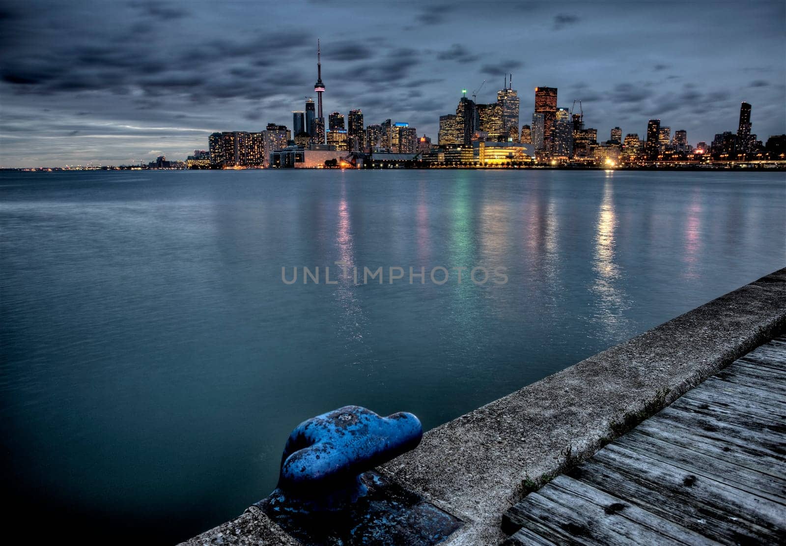 Night Shot Toronto City in Ontario Canada Lake reflection