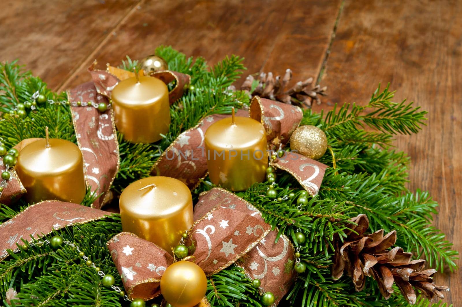 Christmas wreath advent wreath on wooden background with copy space