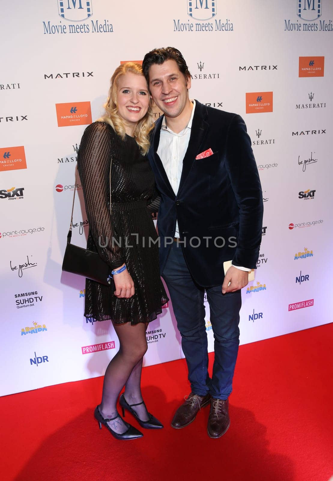 Benjamin Kowalke (fishing port restaurant) with wife . Movie Meets Media 2016 at the Hotel Atlantic Hamburg .