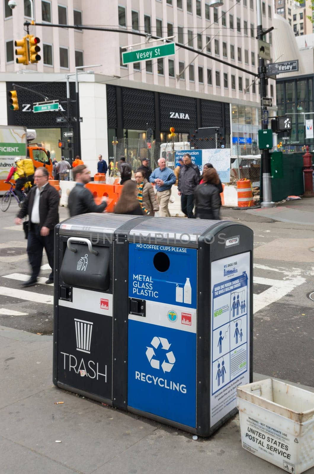 NEW YORK - MAY 2, 2016: Two trashbins in the streets of New York City
