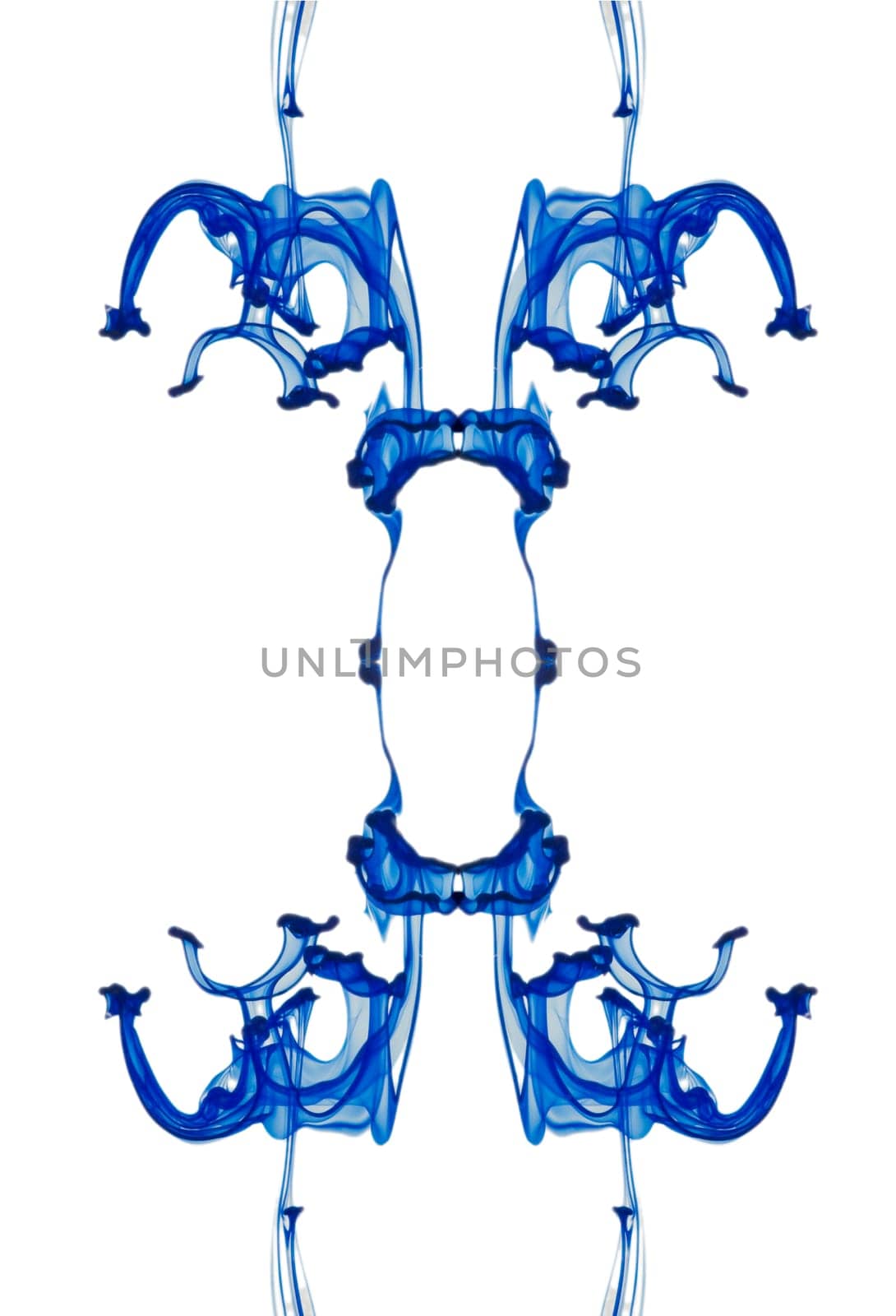 Abstract composing of a running blue ink drop in front of a white hintegrund.