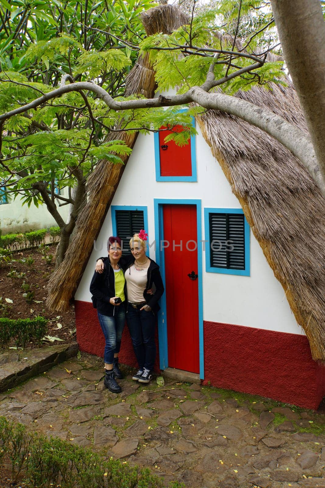 Replica of a Casa de Colmo or Santana cottage in the Botanical Garden,Funchal,Madeira,Portugal