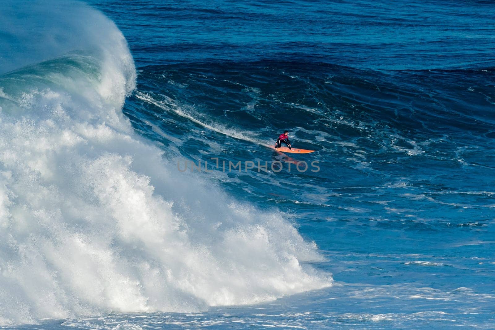 NAZARE, PORTUGAL - DECEMBER 20, 2016: Nic Lamb (USA) during the Nazare Challenge 2016 - Big Wave Tour #3 at Praia do Norte - Nazare, Portugal.