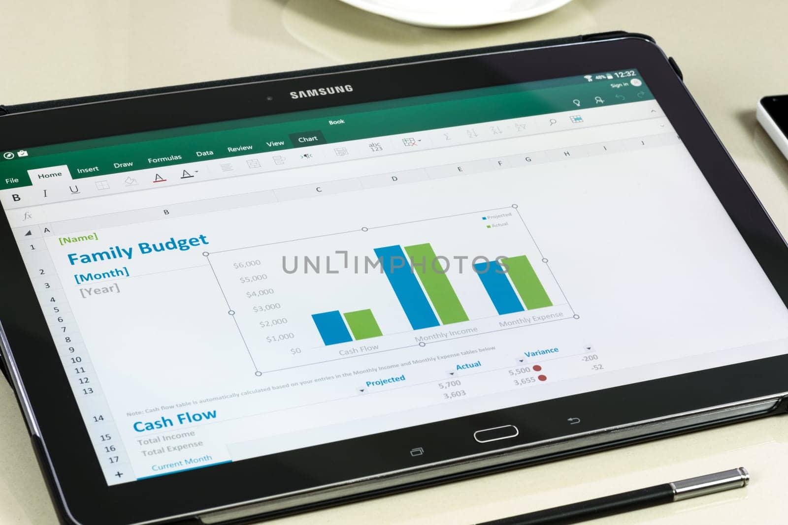 Krynica, Poland - December 19, 2016 - Microsoft Office Excel application on Samsung Galaxy Note Pro 12.2. Microsoft Excel is a spreadsheet developed by Microsoft Corporation for Windows, macOS, Android and iOS.