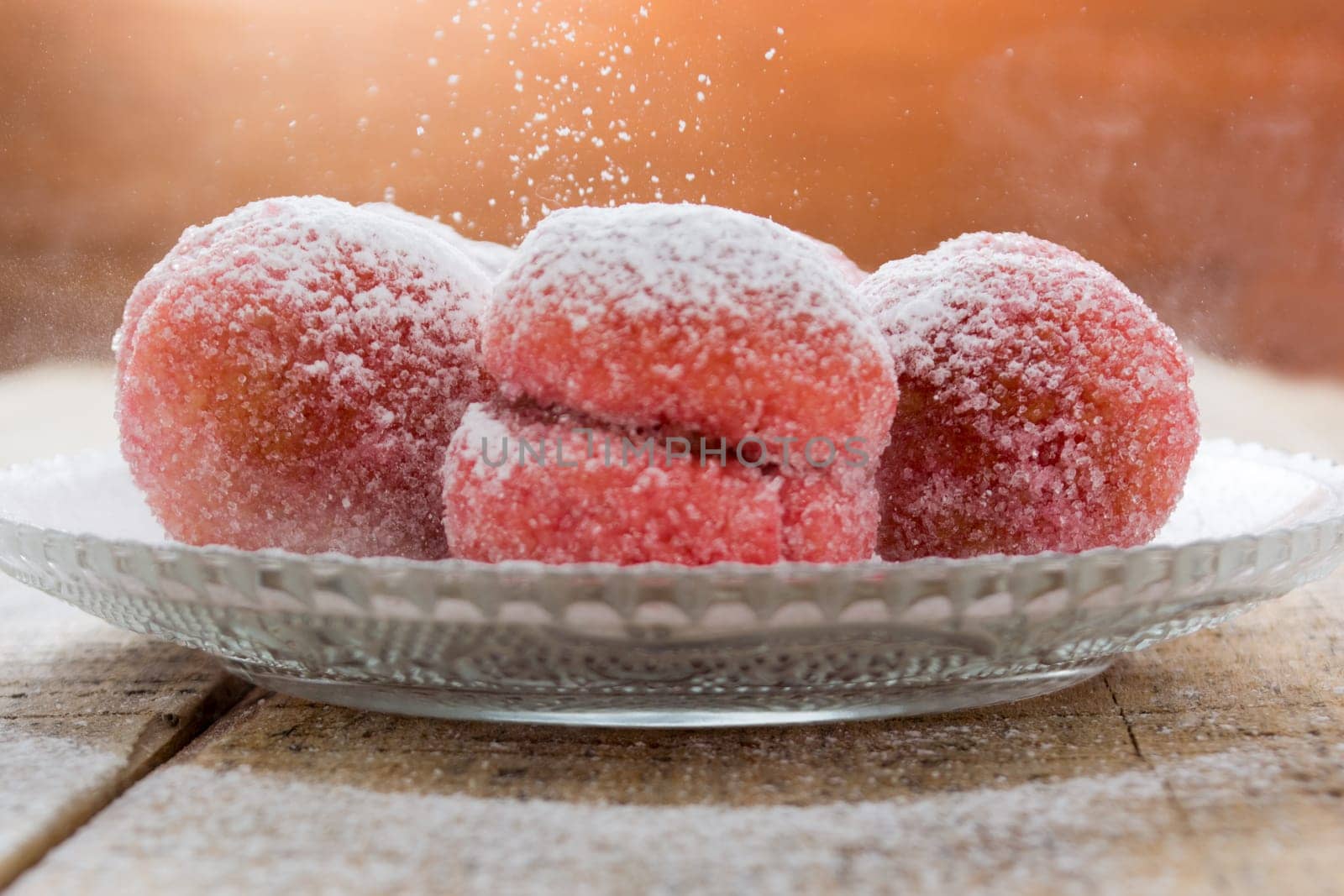Close up colorful cookies dessert with vintage pastel tone and snowing sugar