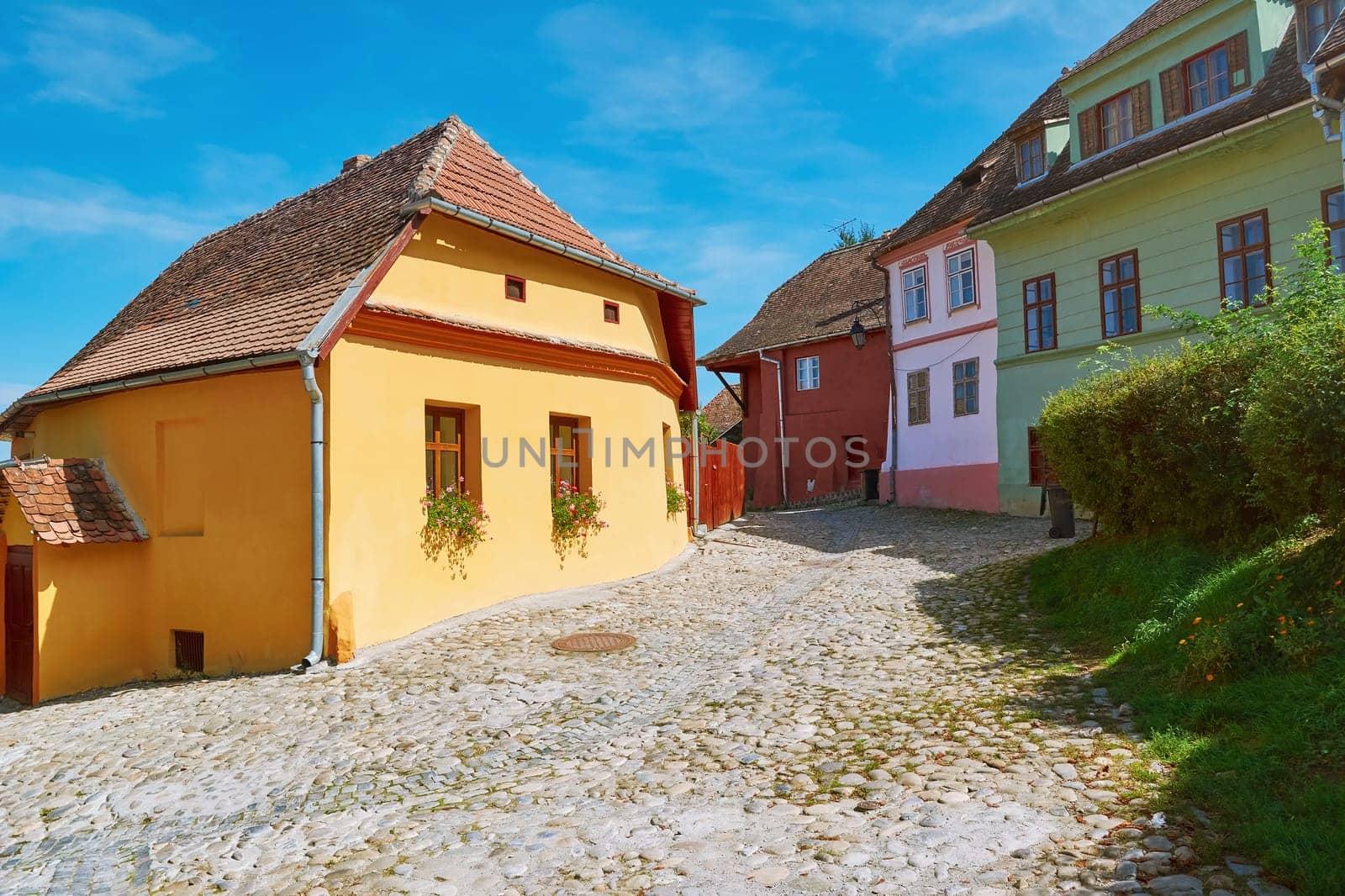 Street in Old Town of Sighisoara, Romania