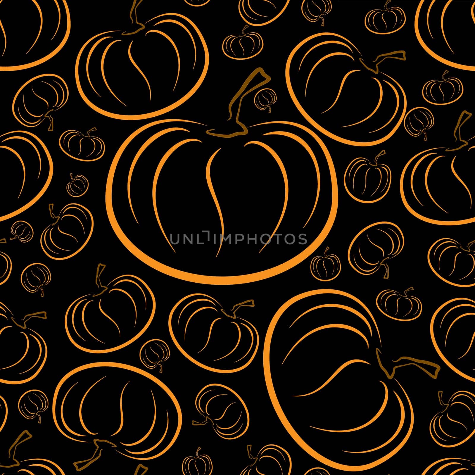 Vector outline pumpkins seamless pattern. Pumpkin patch background. Orange color.
