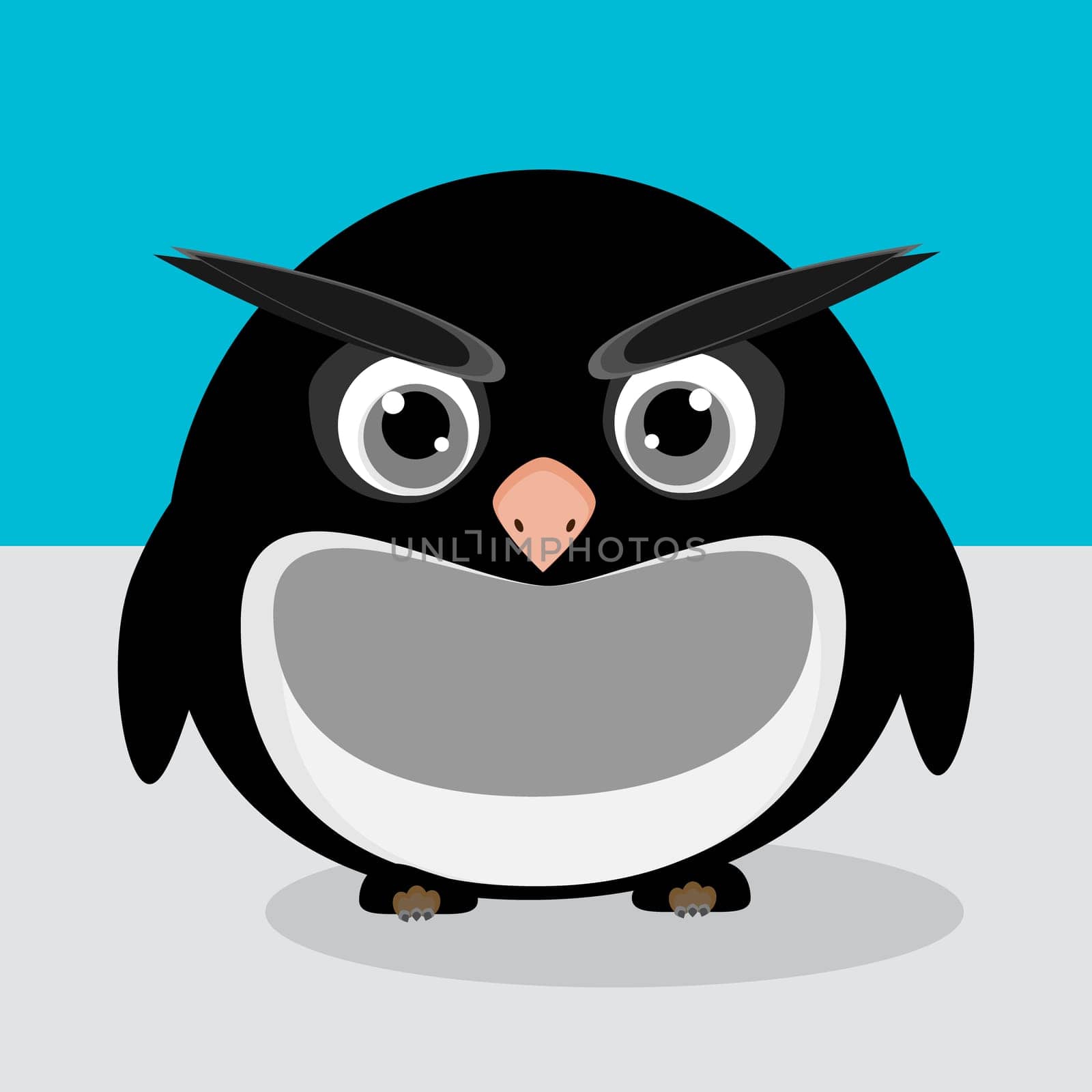 Abstract cute angry pinguin on a blue background. Funny image.