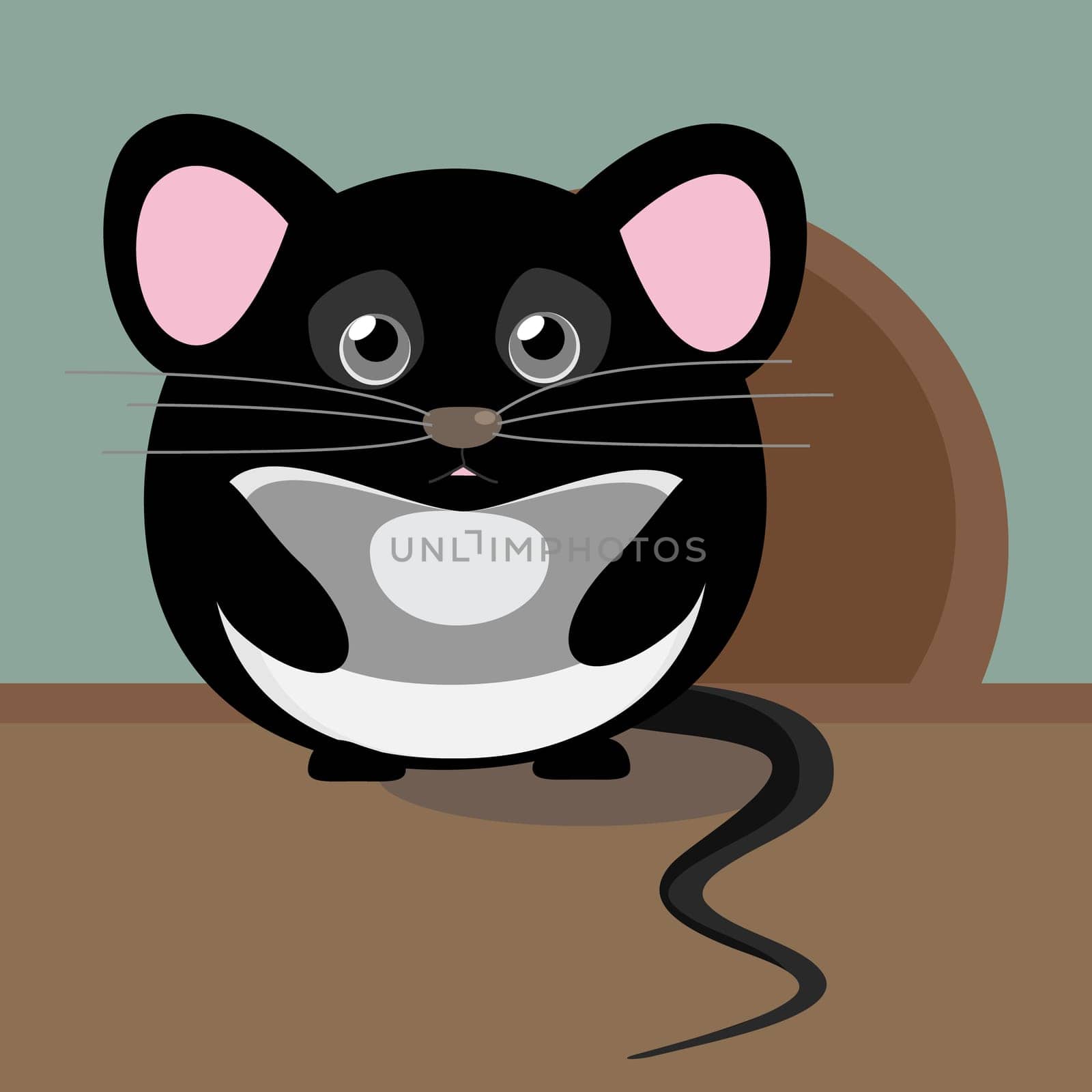Lovely cute image with vector character. Illustration with cute gray sad little mouse. Isolated from background.