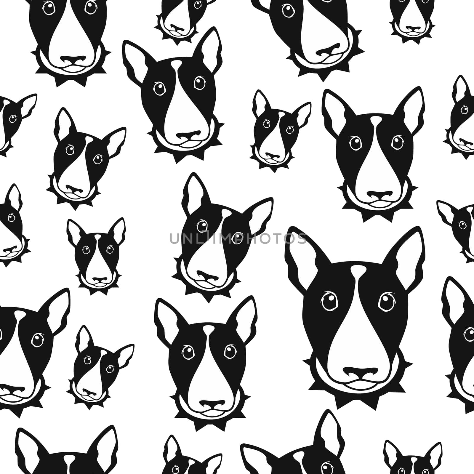 Happy dog bull terrier vector background. Seamless pattern.