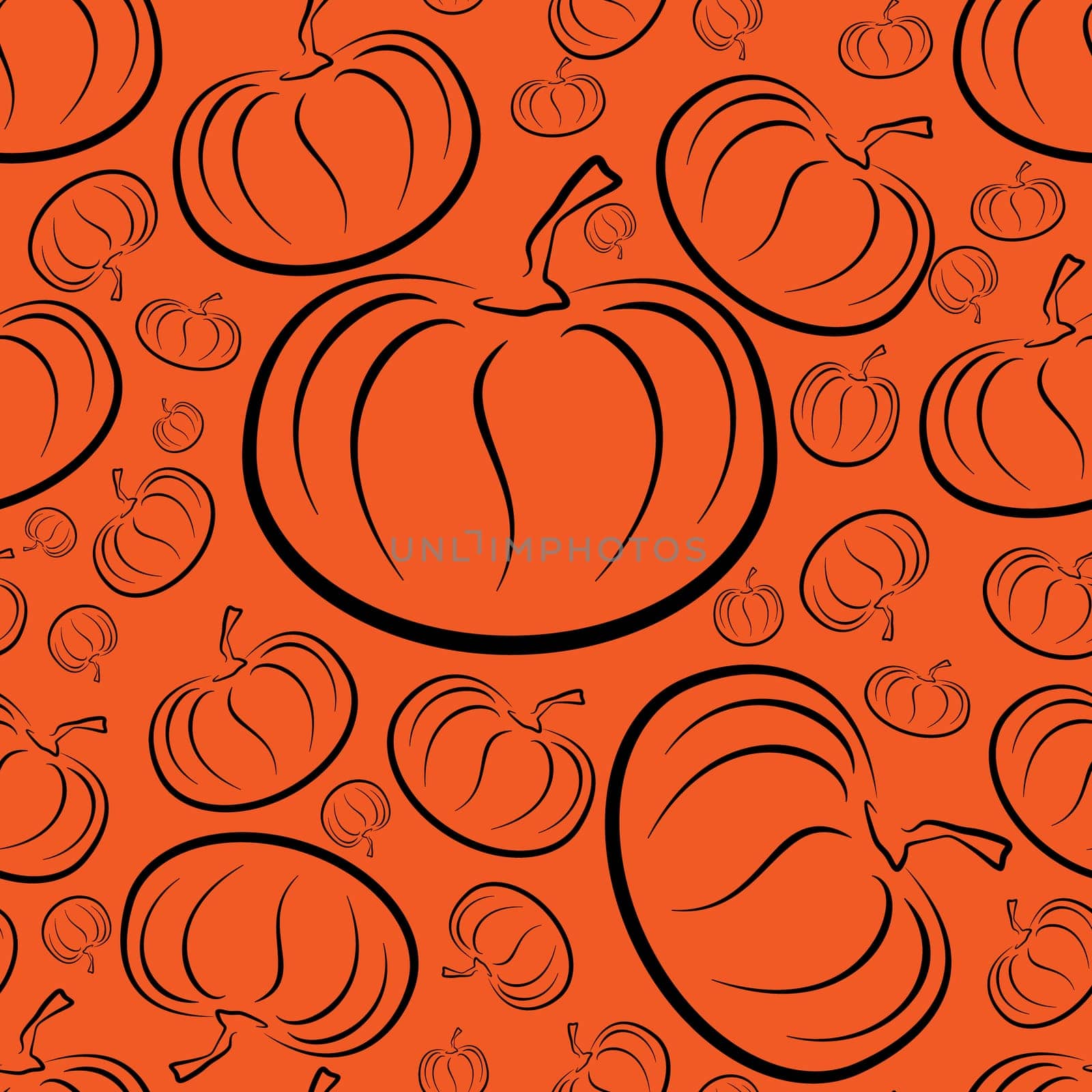 Vector outline pumpkins seamless pattern. Pumpkin patch background. Orange color.