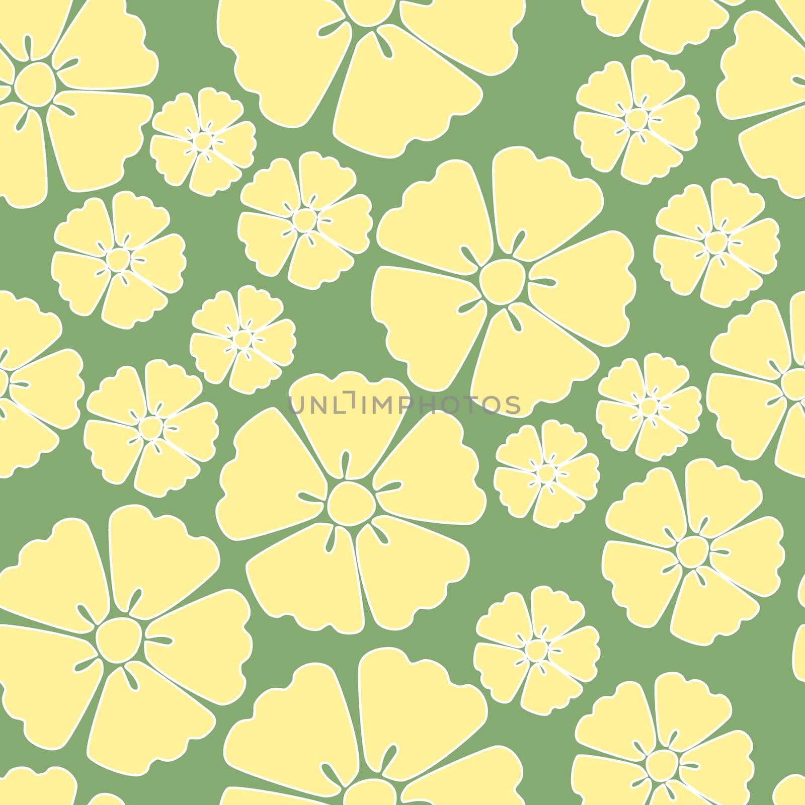 Elegant yellow sakura cherry blossom seamless pattern background over green