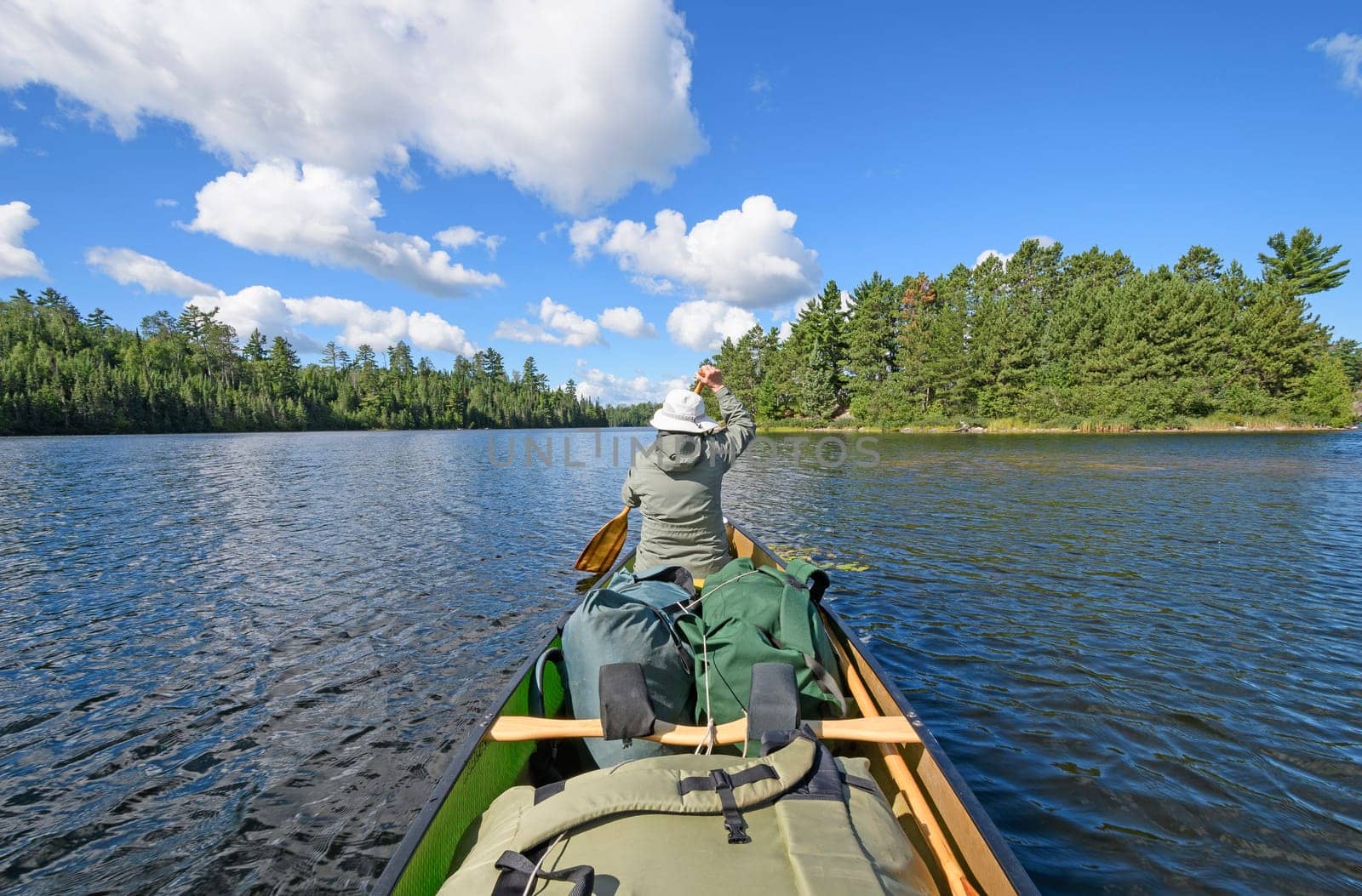 Paddling on a Burke Lake in the Wilderness of Quetico Provincial Park in Ontario