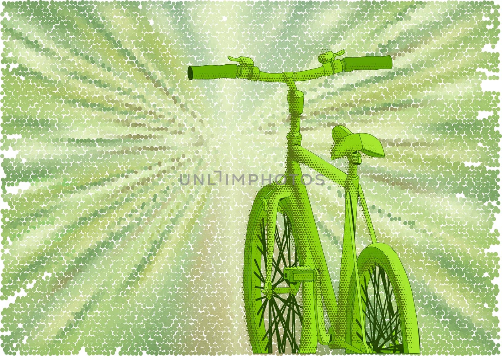 bicycle green road. abstract bike on a green background