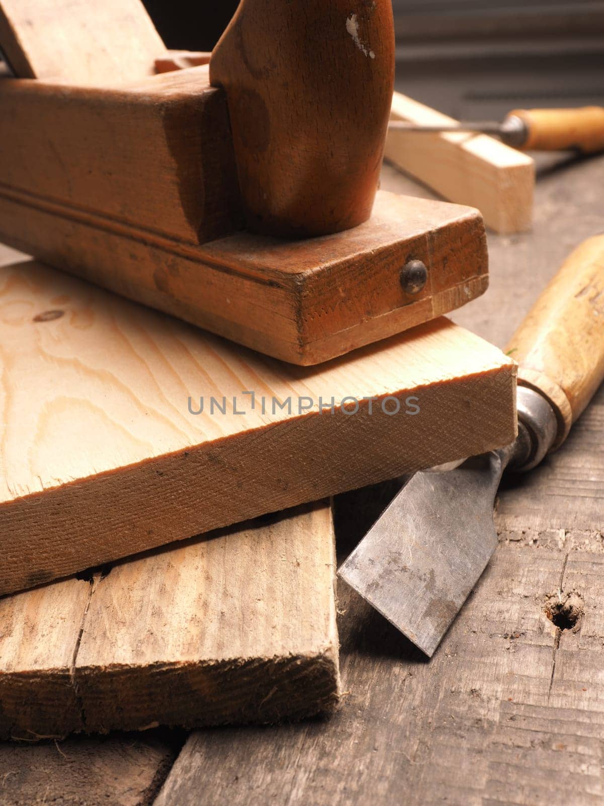 Wood worker tools on an old wooden table