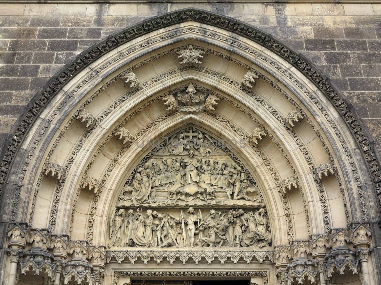 Last Judgement - sculpture above the entrance to the church on the Vysehrad in Prague