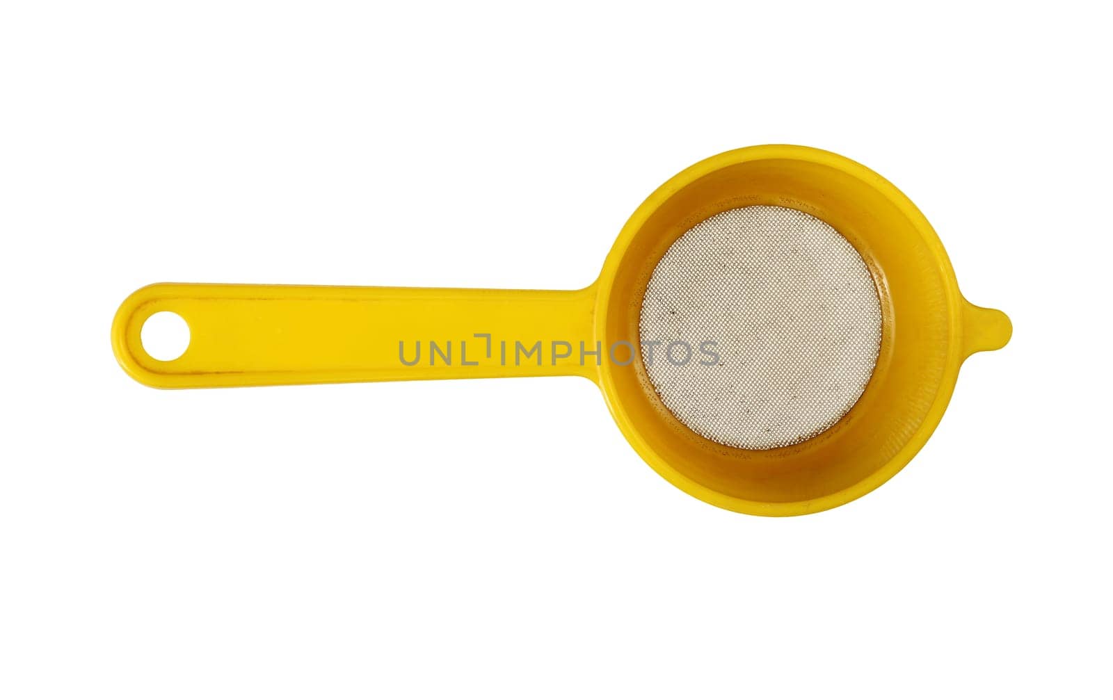Yellow plastic colander on white background