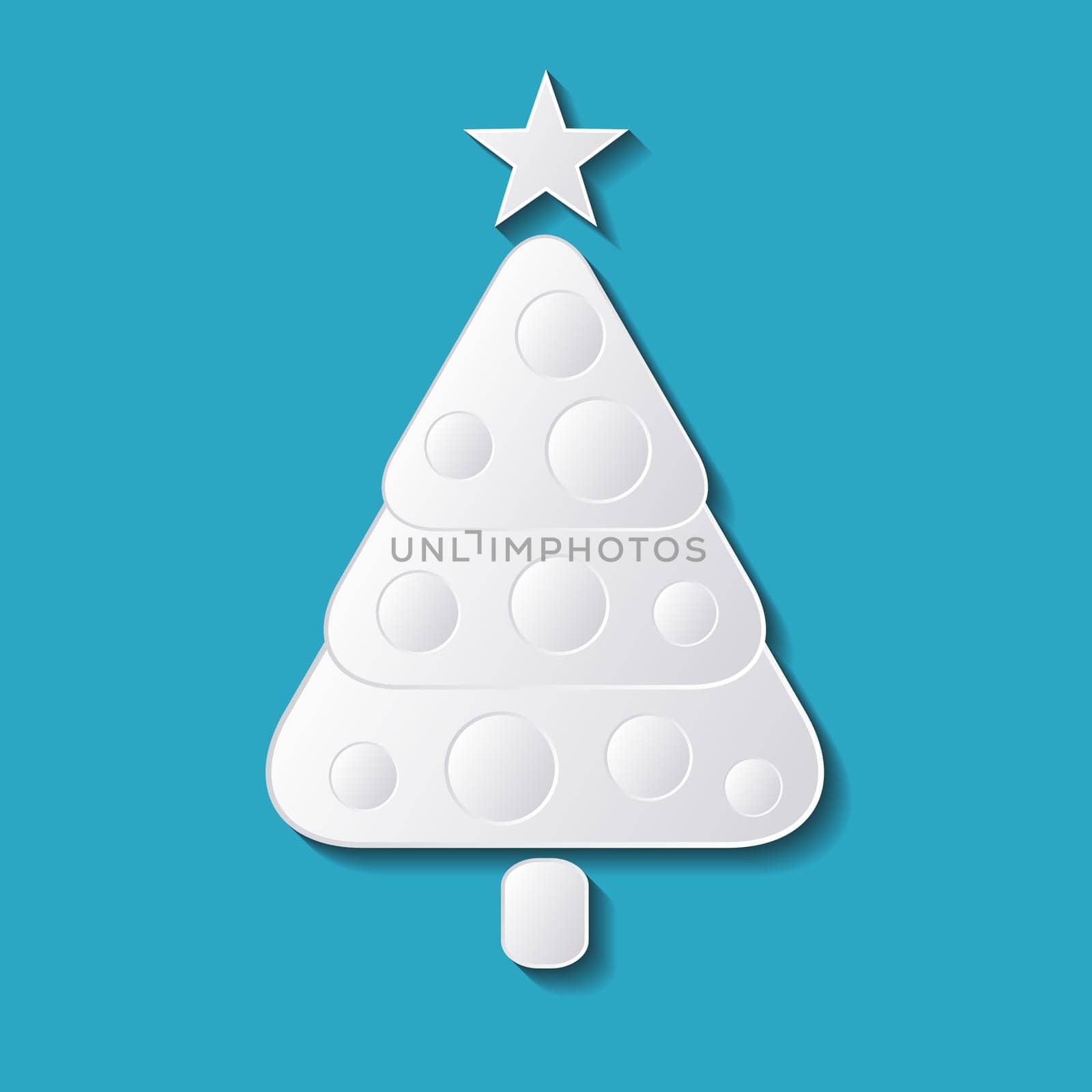 White vector simple christmas tree icon with shadow