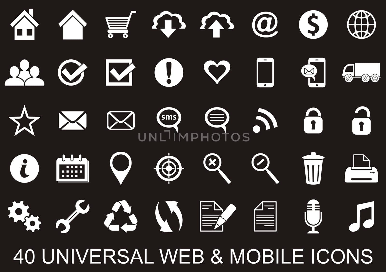 40 white universal original icons for web and mobile