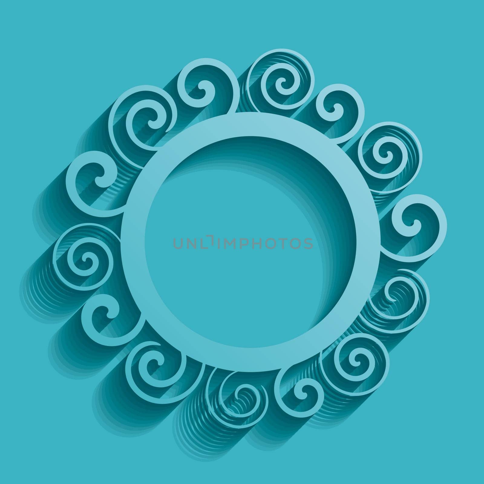 Turquoise vector vintage background with rounded spiral ornament