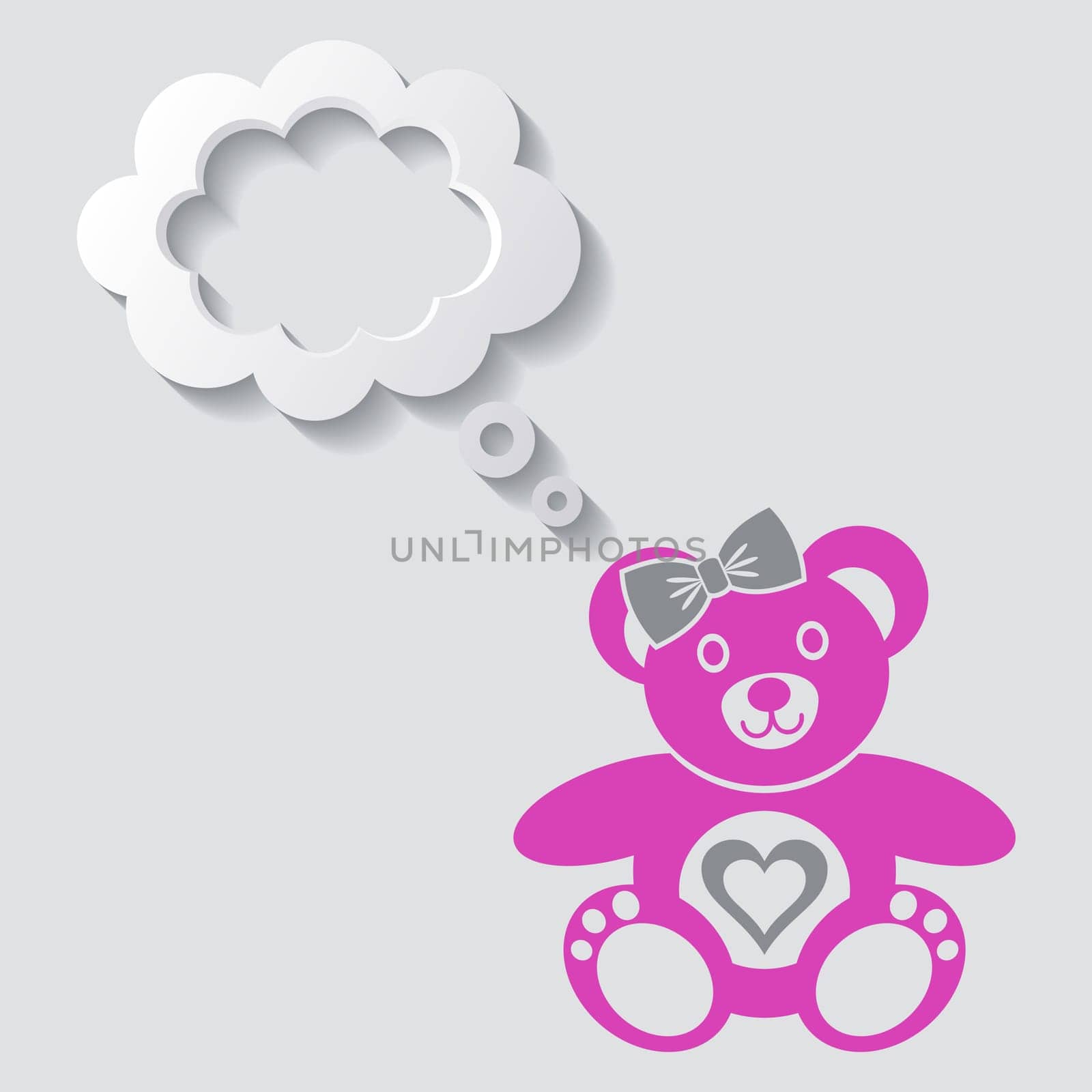 Cute teddy bear icon with white thought bubble