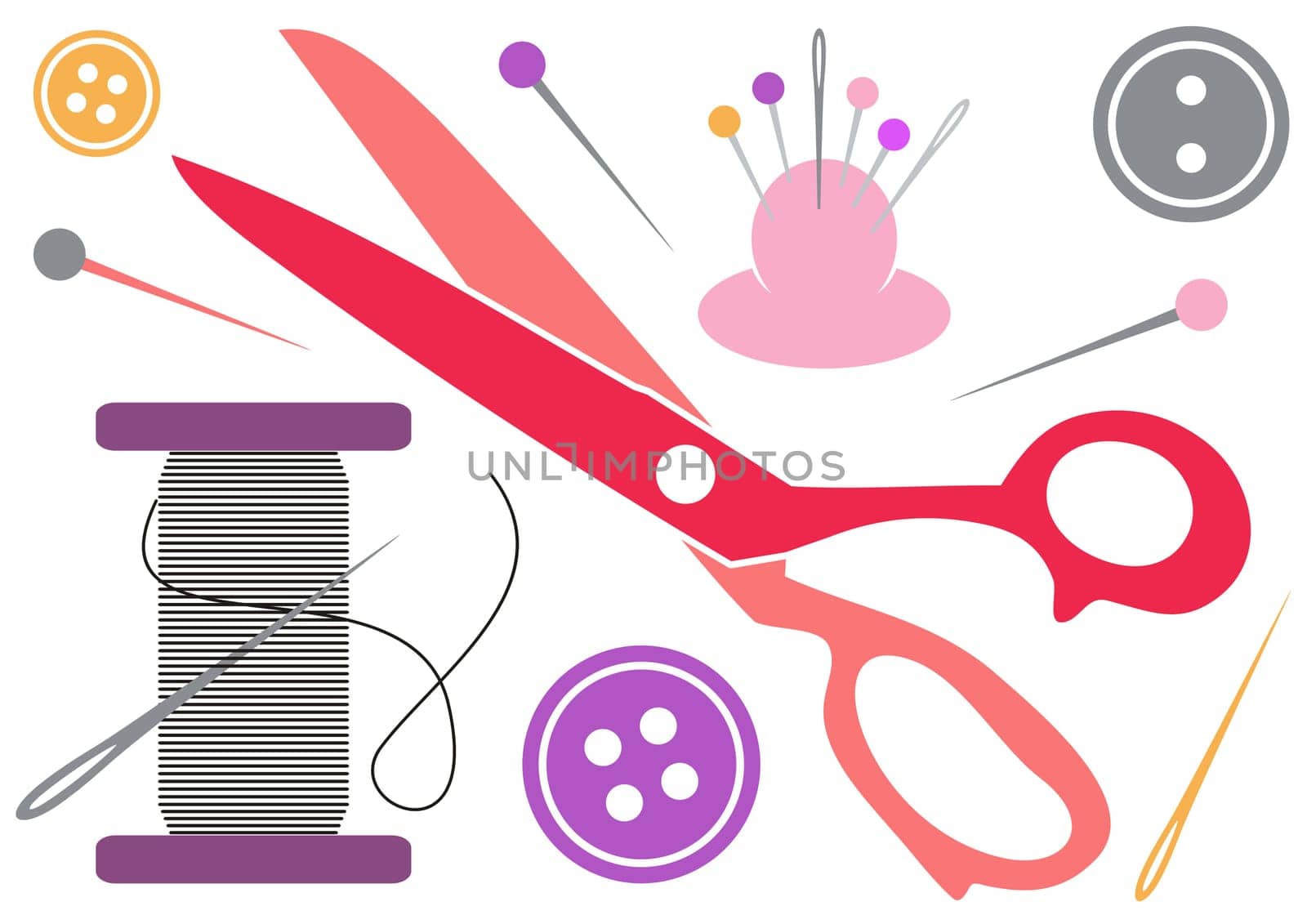 Colorful vector sewing icons set on white background