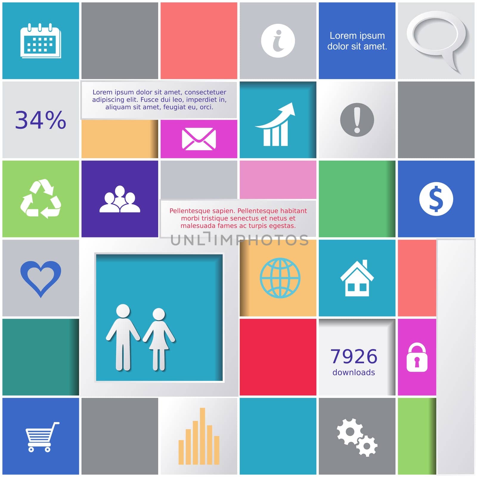 Abstract background with colorful squares and infographic icons