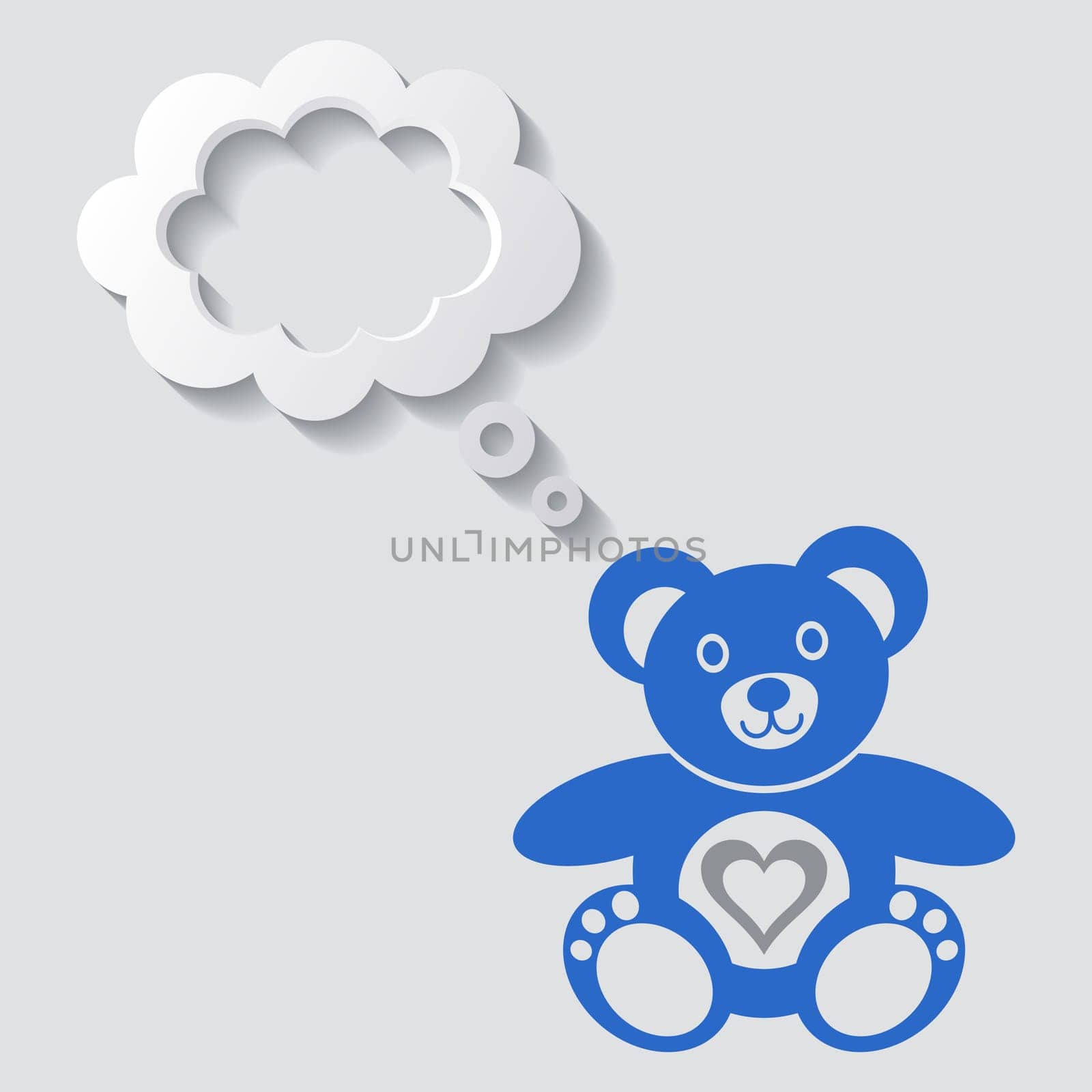 Cute teddy bear icon with white thought bubble