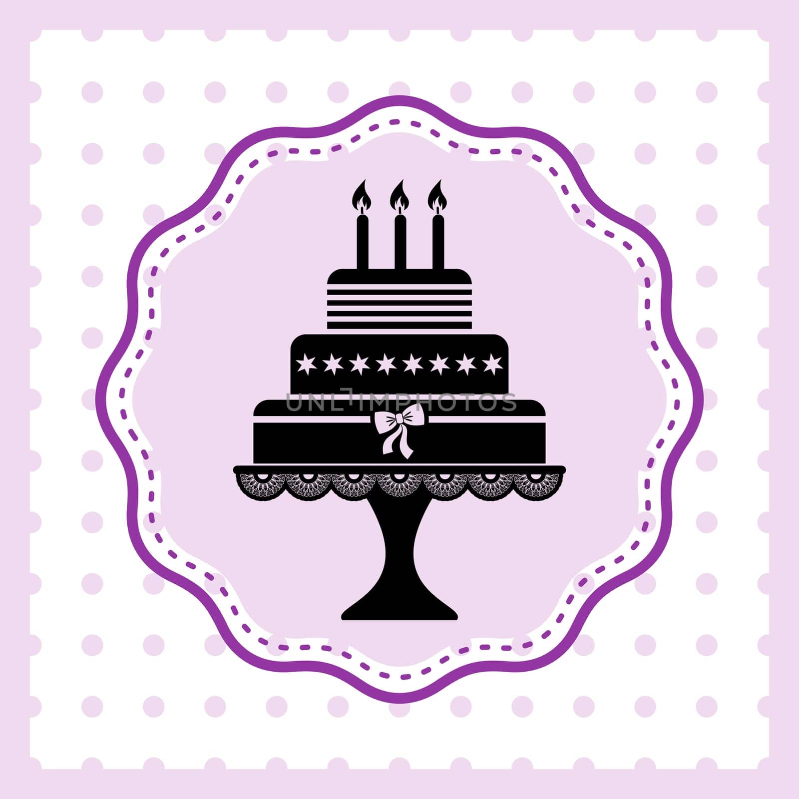 Beautiful vintage happy birthday card with cake silhouette