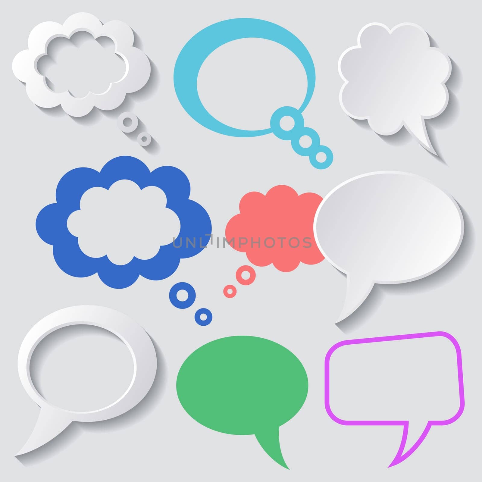 White and colorful vector speech bubbles with shadows