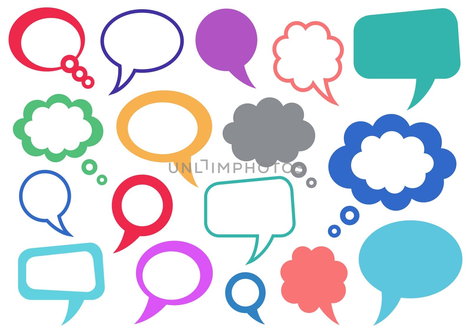 Set of vector colorful speech and thought bubbles