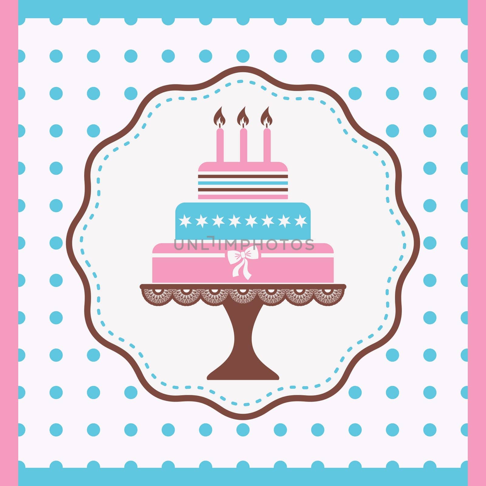 Beautiful vintage happy birthday card with cake