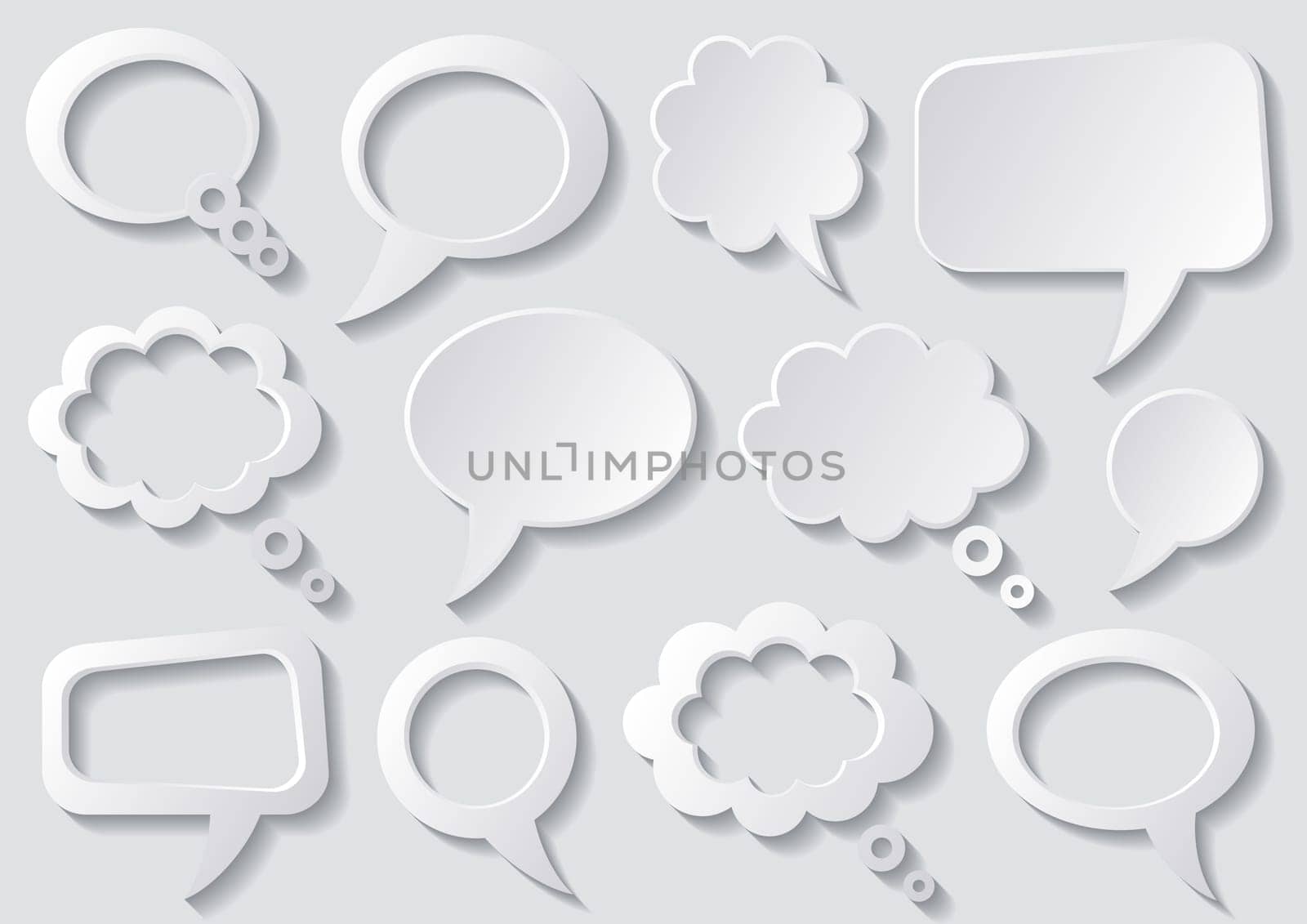 Set of vector white speech bubbles with shadows