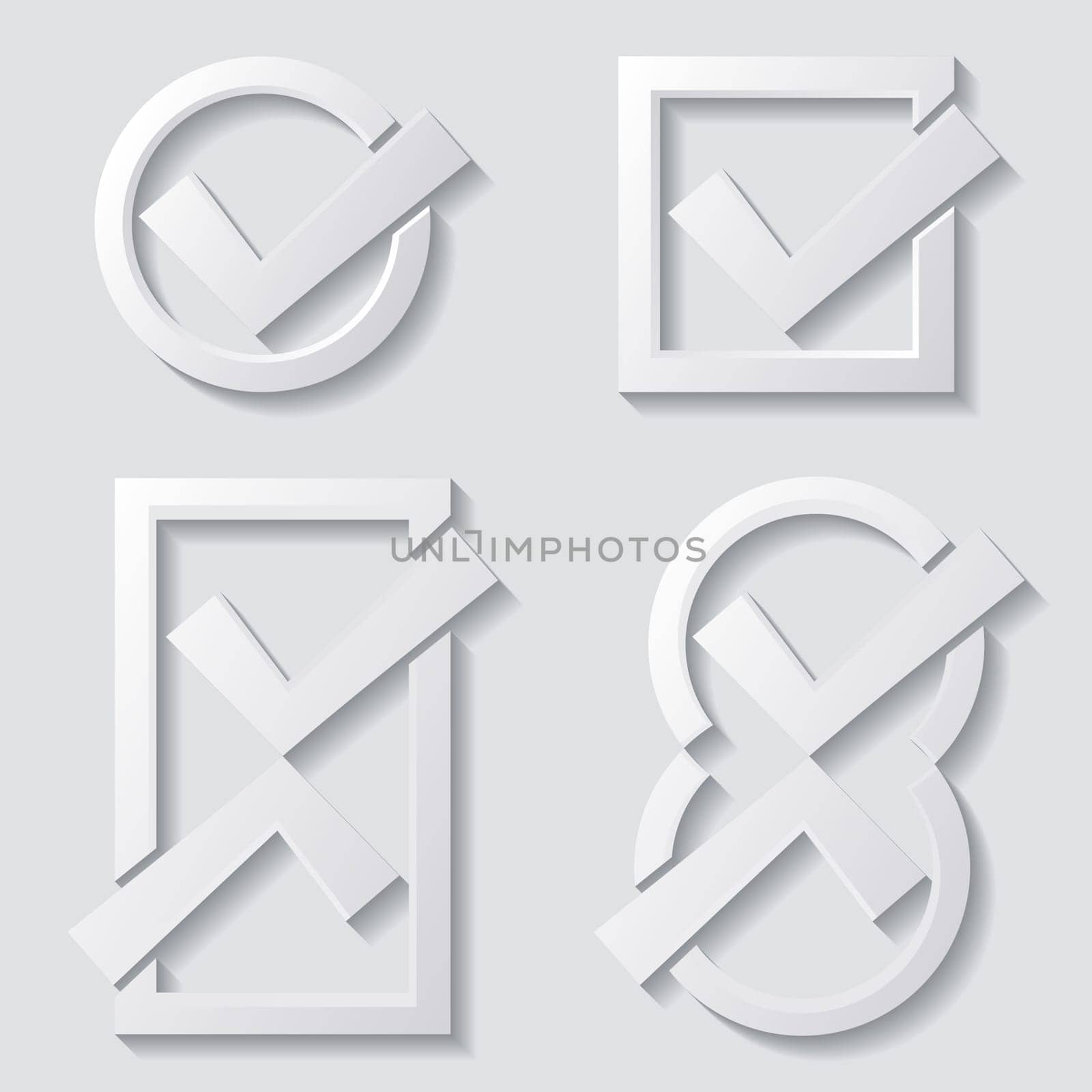 White tick icons with shadows on grey background