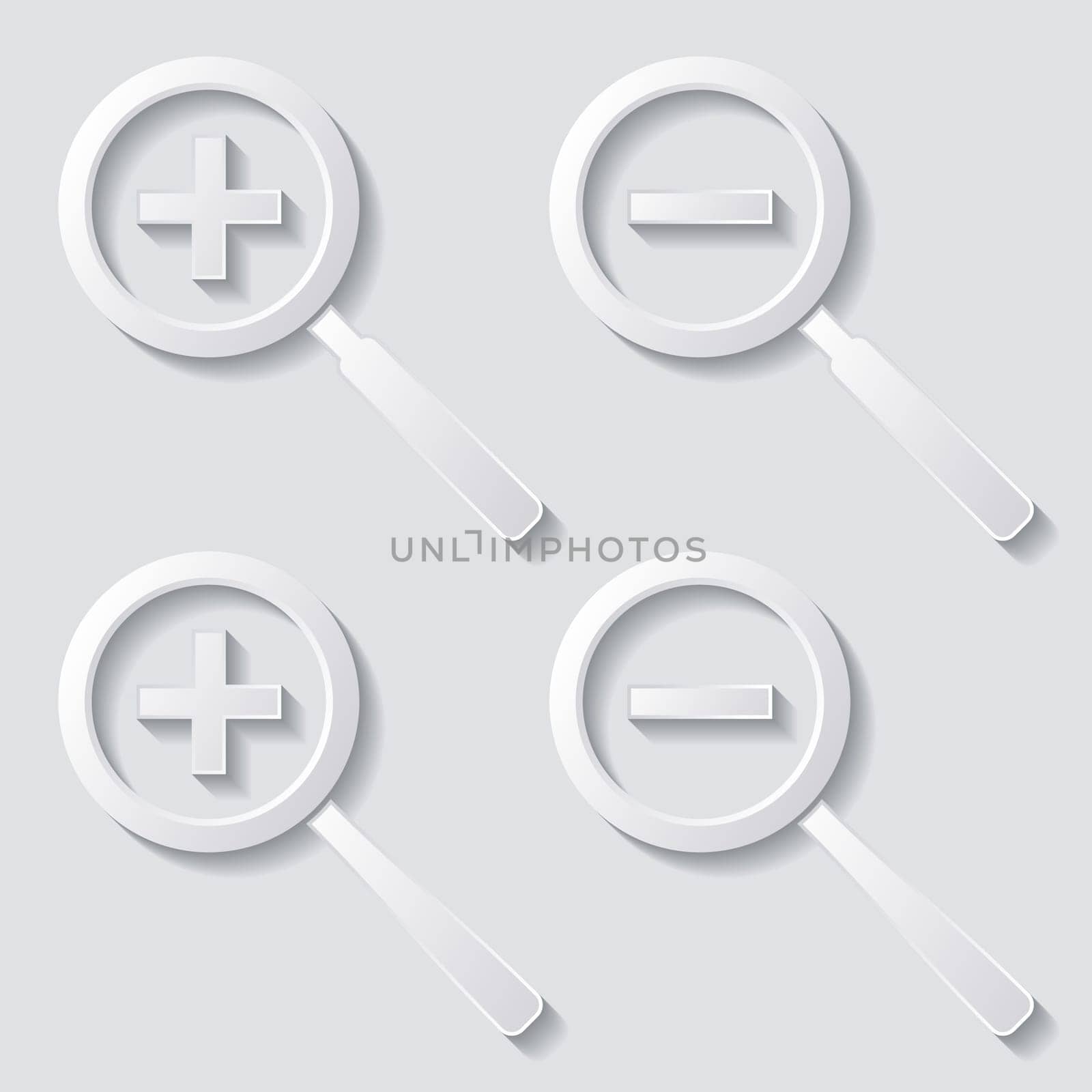 Set of four white zoom icons with shadows
