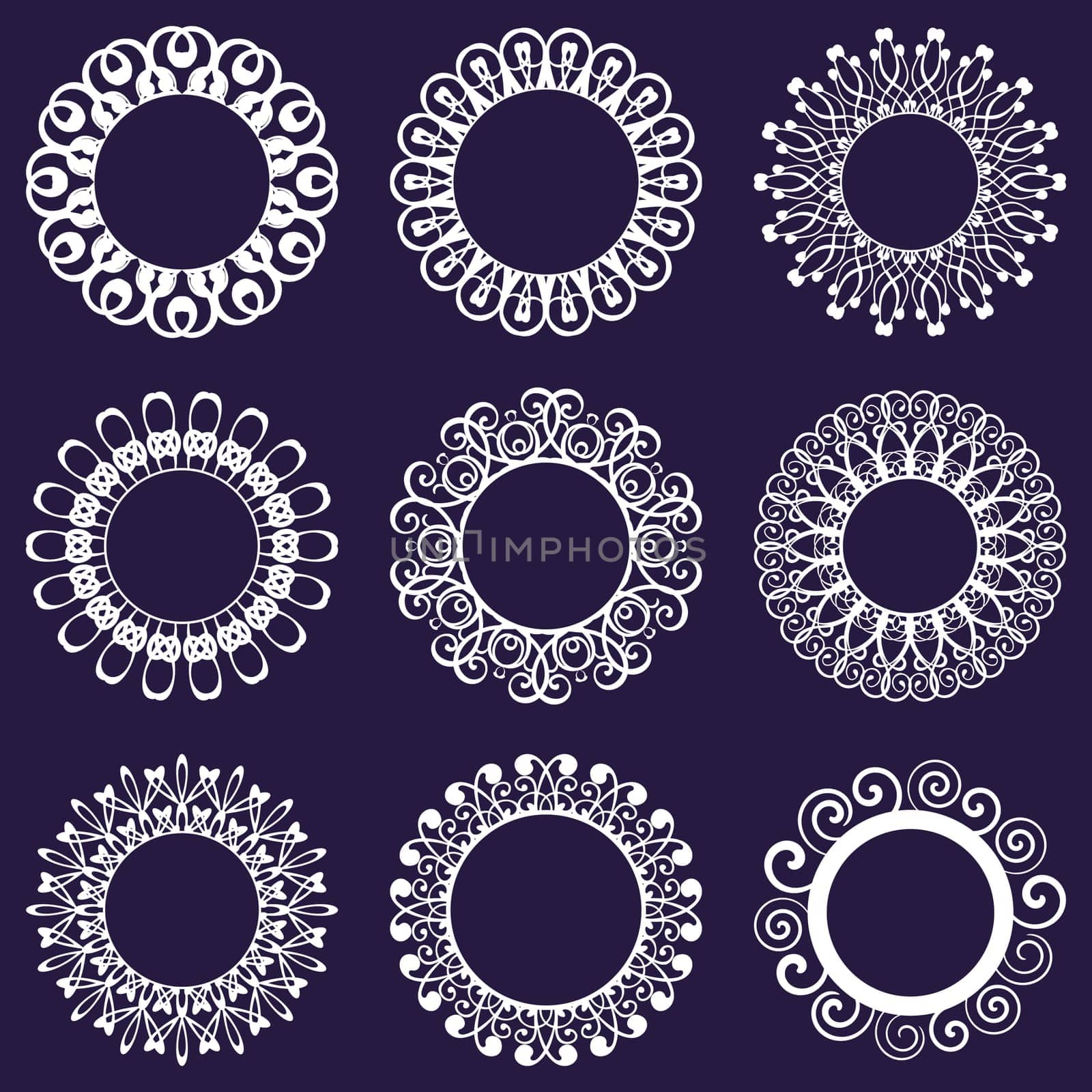 Set of nine white beautiful napkin lace designs