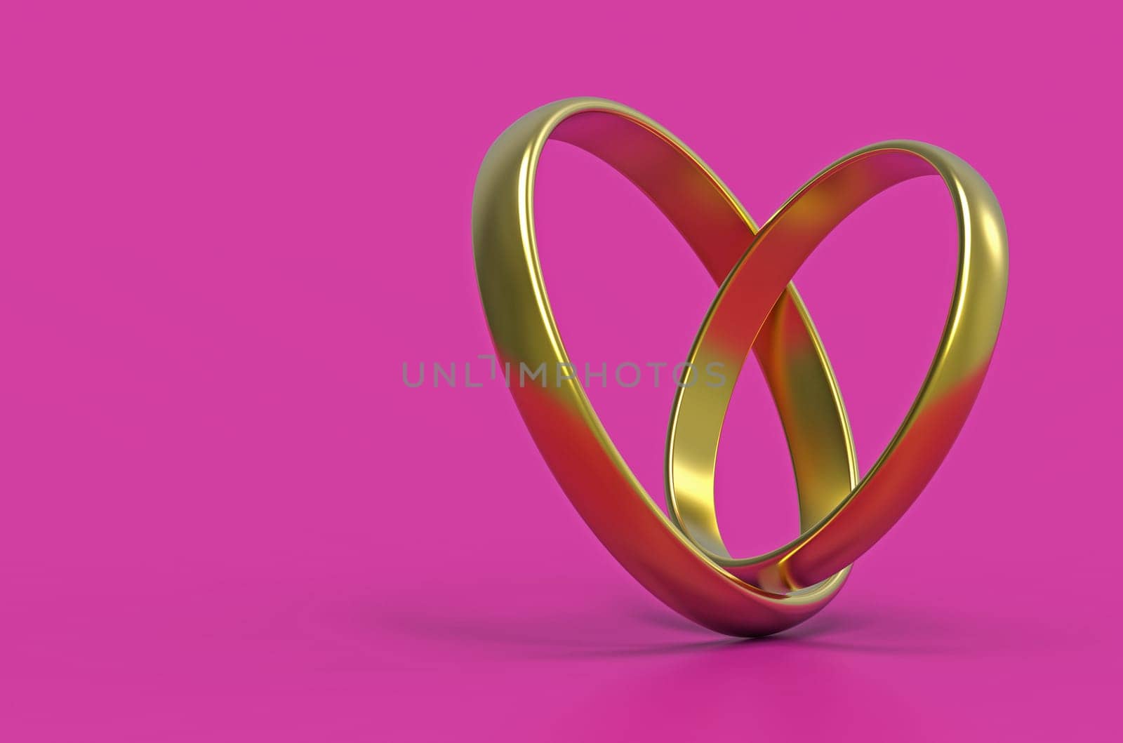 Stylized heart made of two wedding rings, 3d rendering