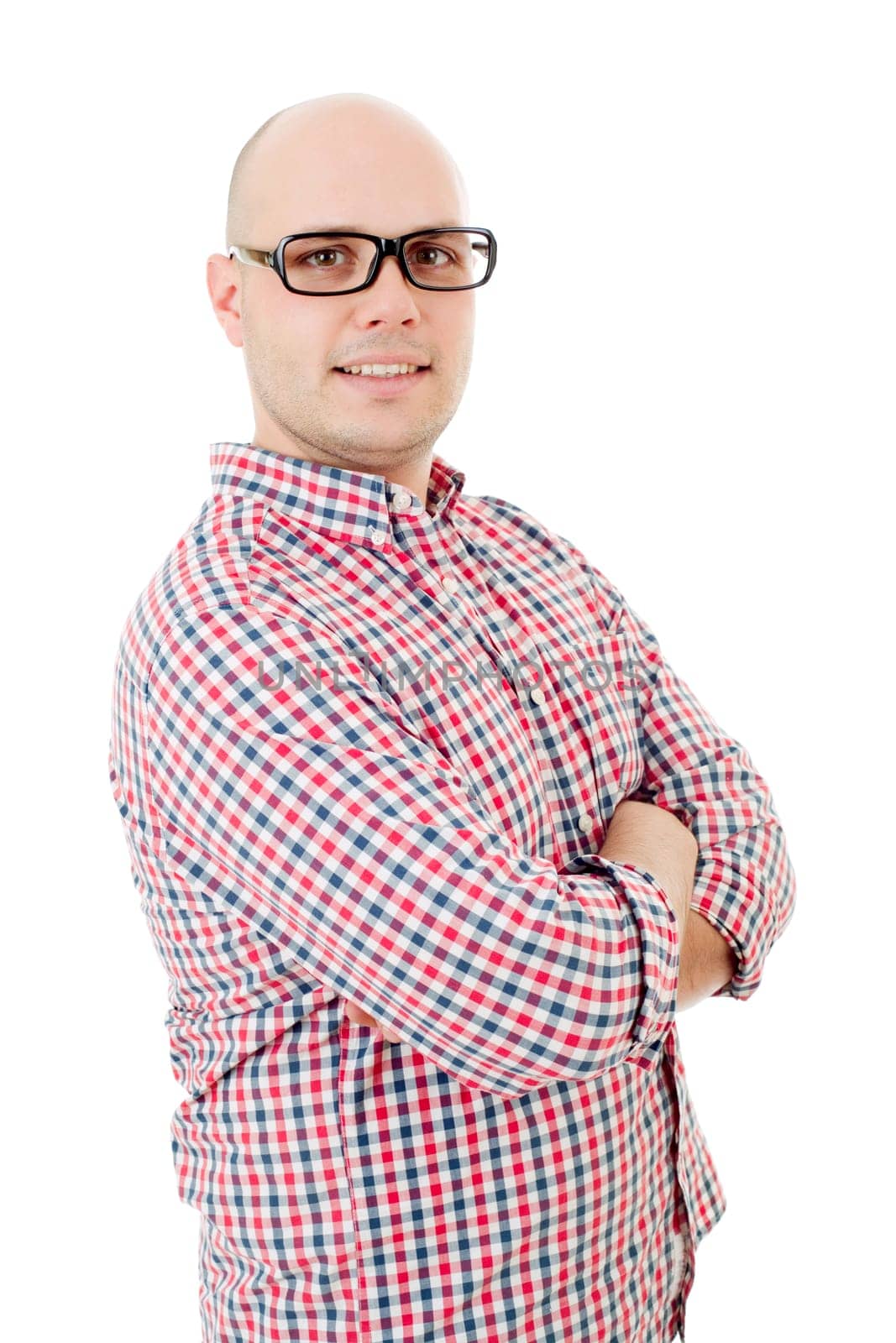 young happy casual man portrait, isolated on white
