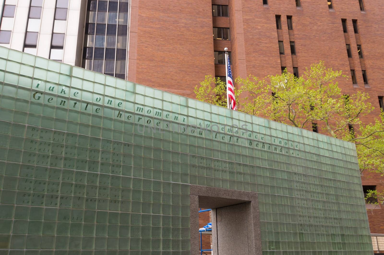 NEW YORK - APRIL 27, 2016: American flag at the vietnam veterans memorial in downtown manhattan