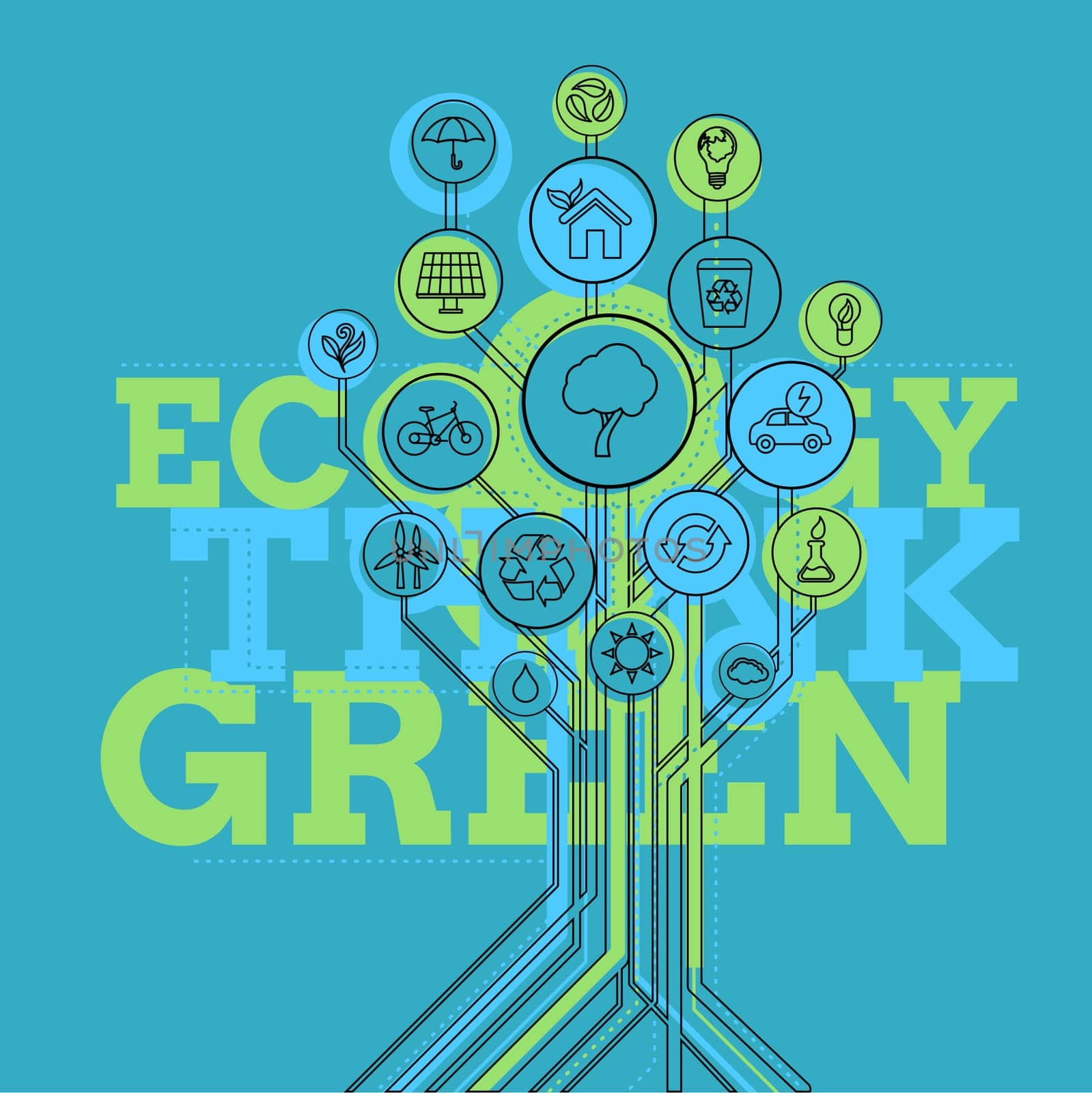 Ecology infographic elements and icons tree. Think Green