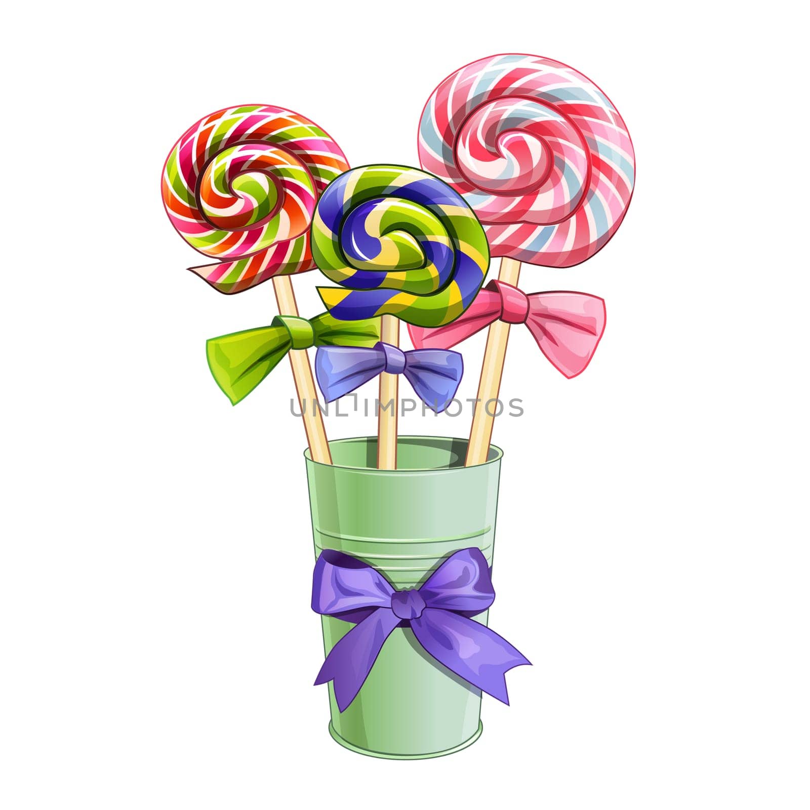 Rainbow swirl multi-colored lollipops. Isolated illustration