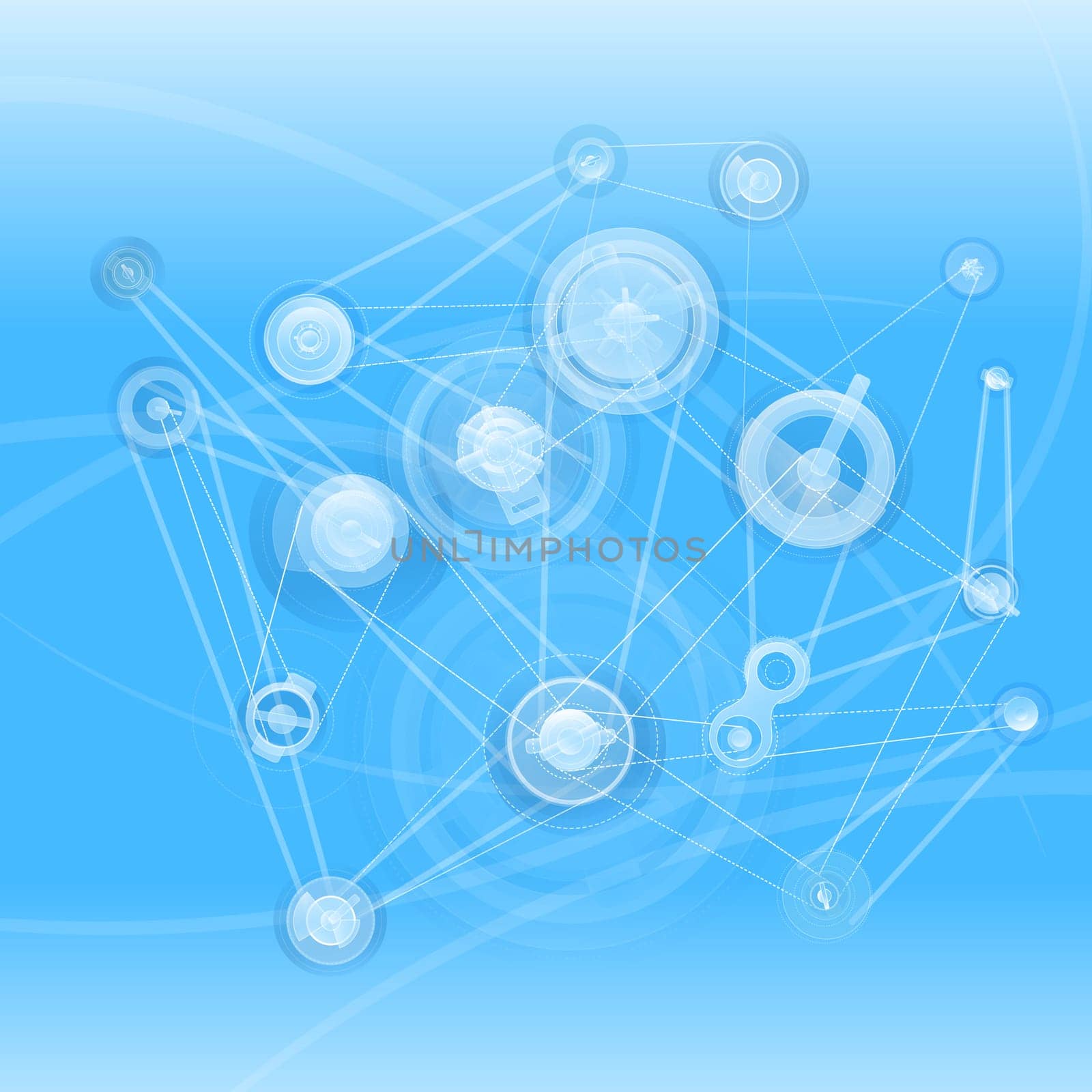 Stylish background with the mechanisms and line elements on a blue background.