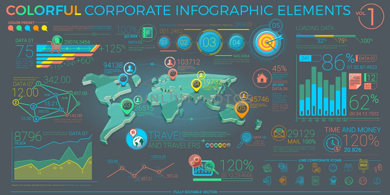 Infographic elements collection, corporate vector illustration in flat style.