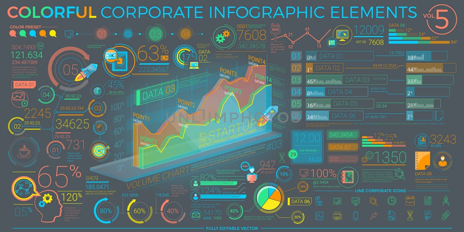 Infographic elements collection, corporate illustration in flat style.