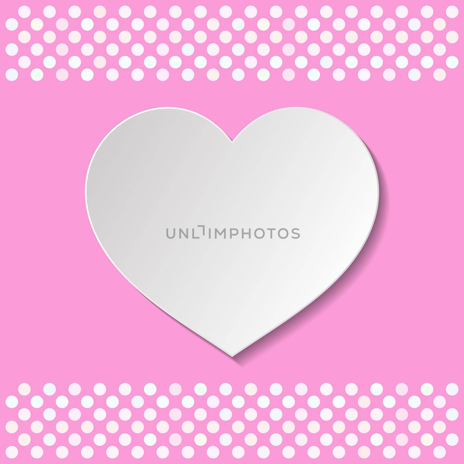Pink vintage card with white heart with shadow