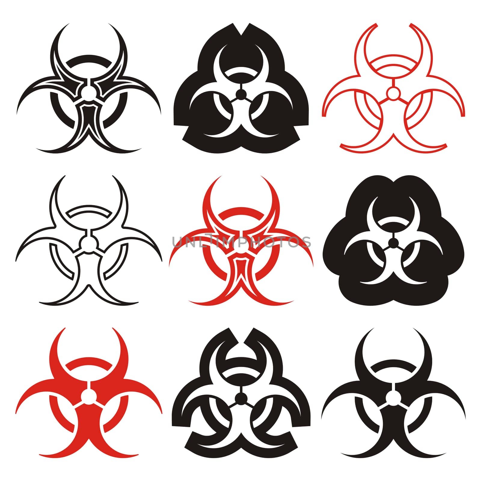 Various vector biohazard symbols collection black and red