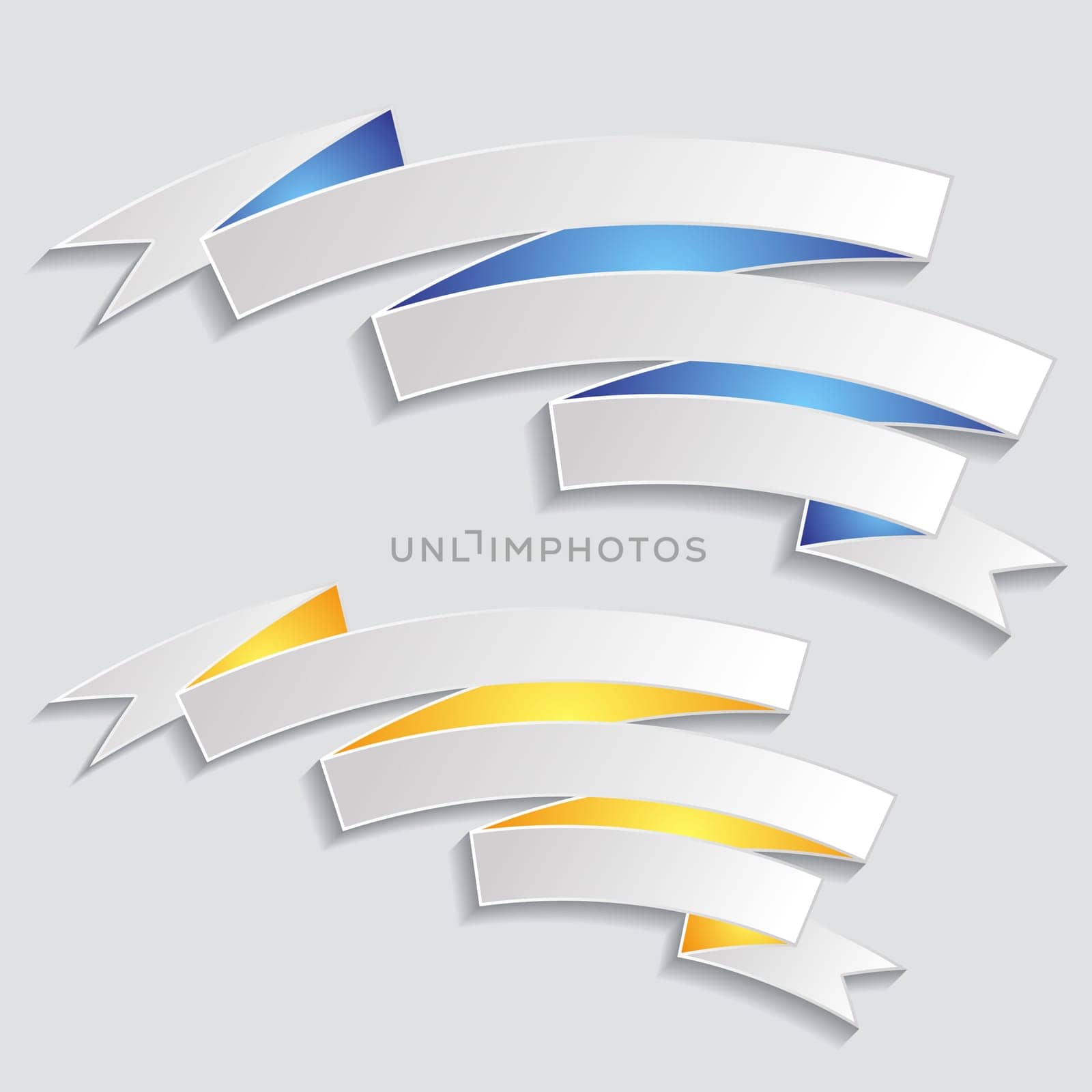 Two white vector ribbon banners on grey background