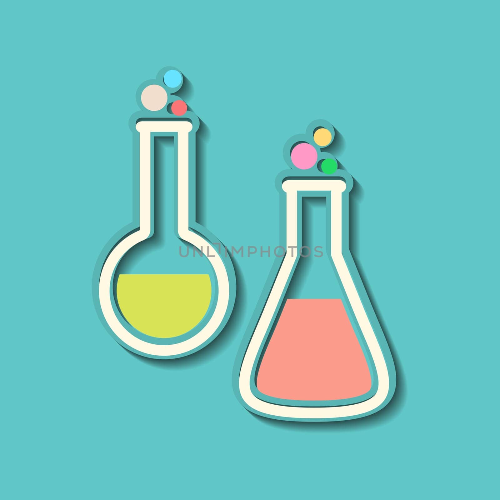Two retro colorful test tubes on blue background