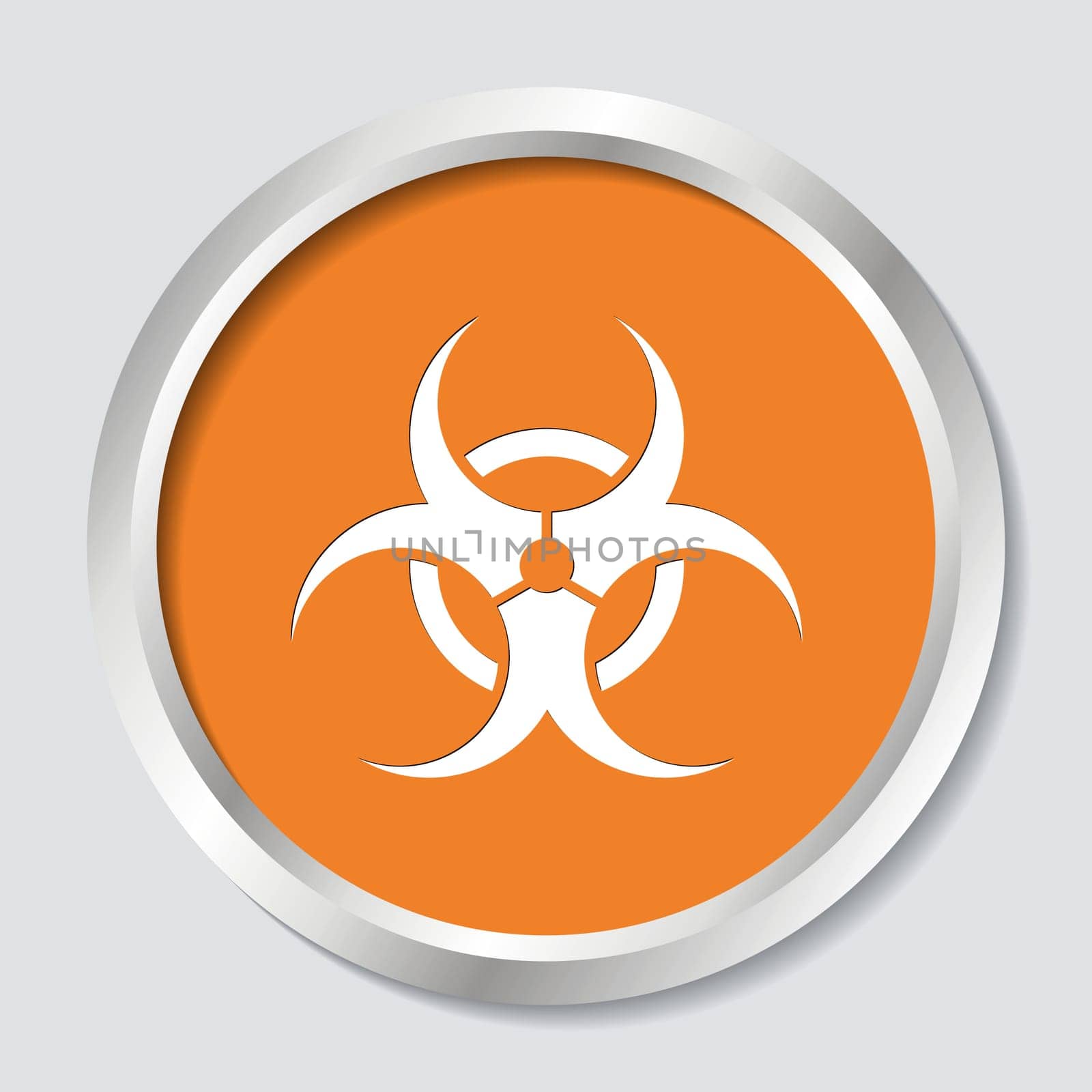 White vector biohazard symbol on orange button